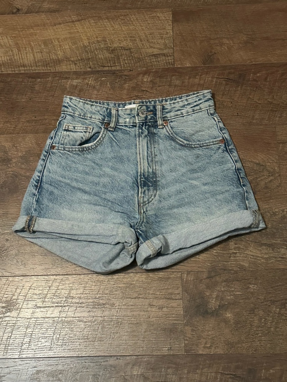 Zara Light Blue Denim High-Waist Jean Shorts